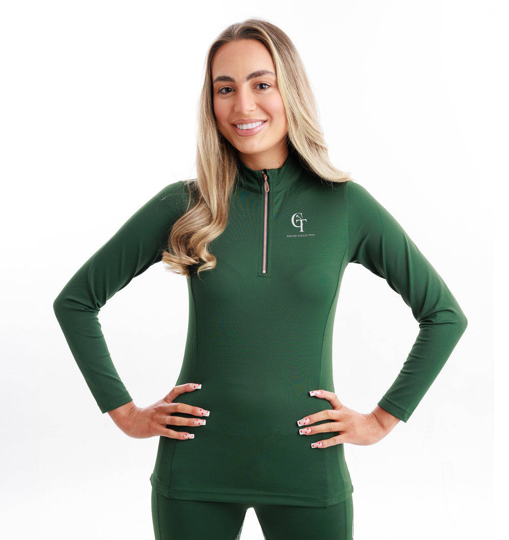 Horse Riding Base Layer Long Sleeve Diamond-Forest Green