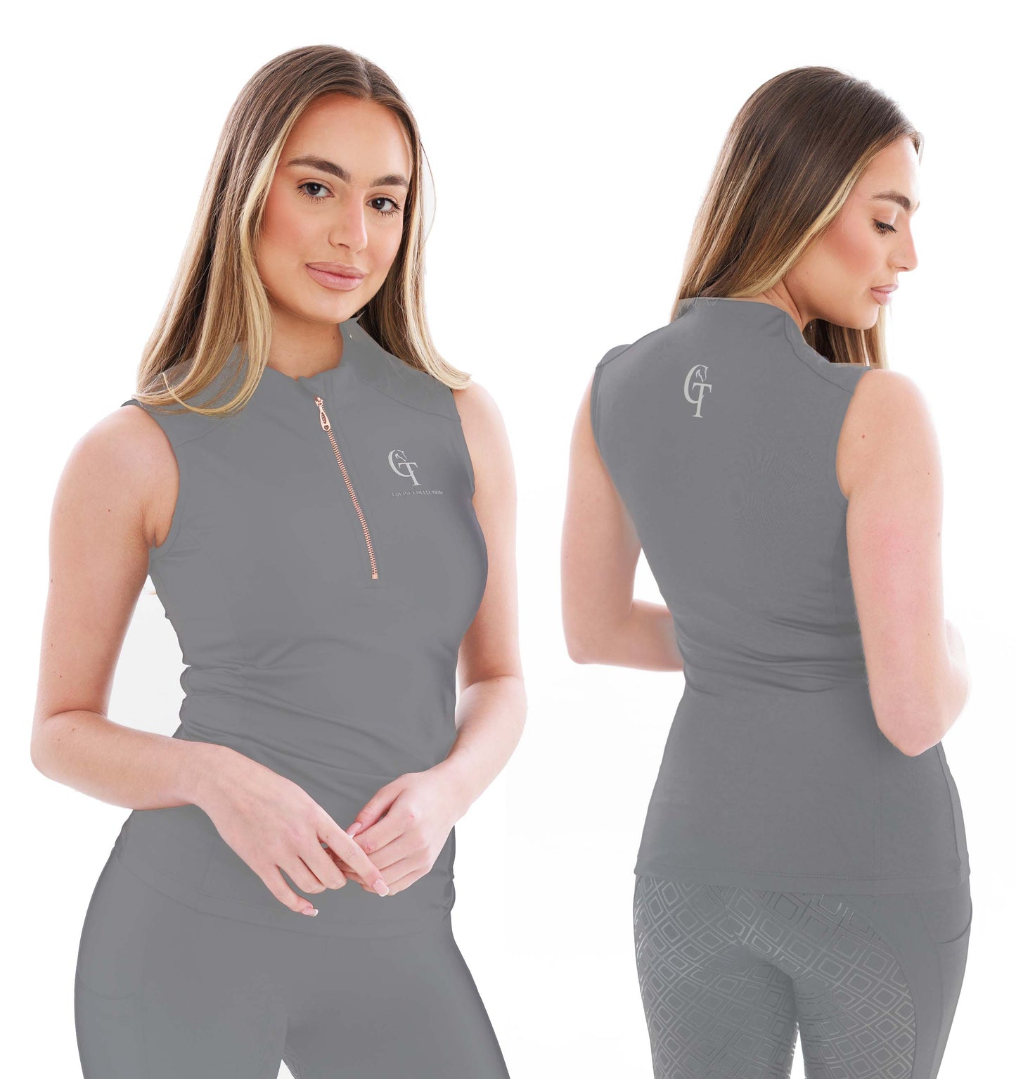 Grey Riding Base Layer Sleeveless Riding Top - Sleeveless Base Layer Equestrian | CT Equine ...