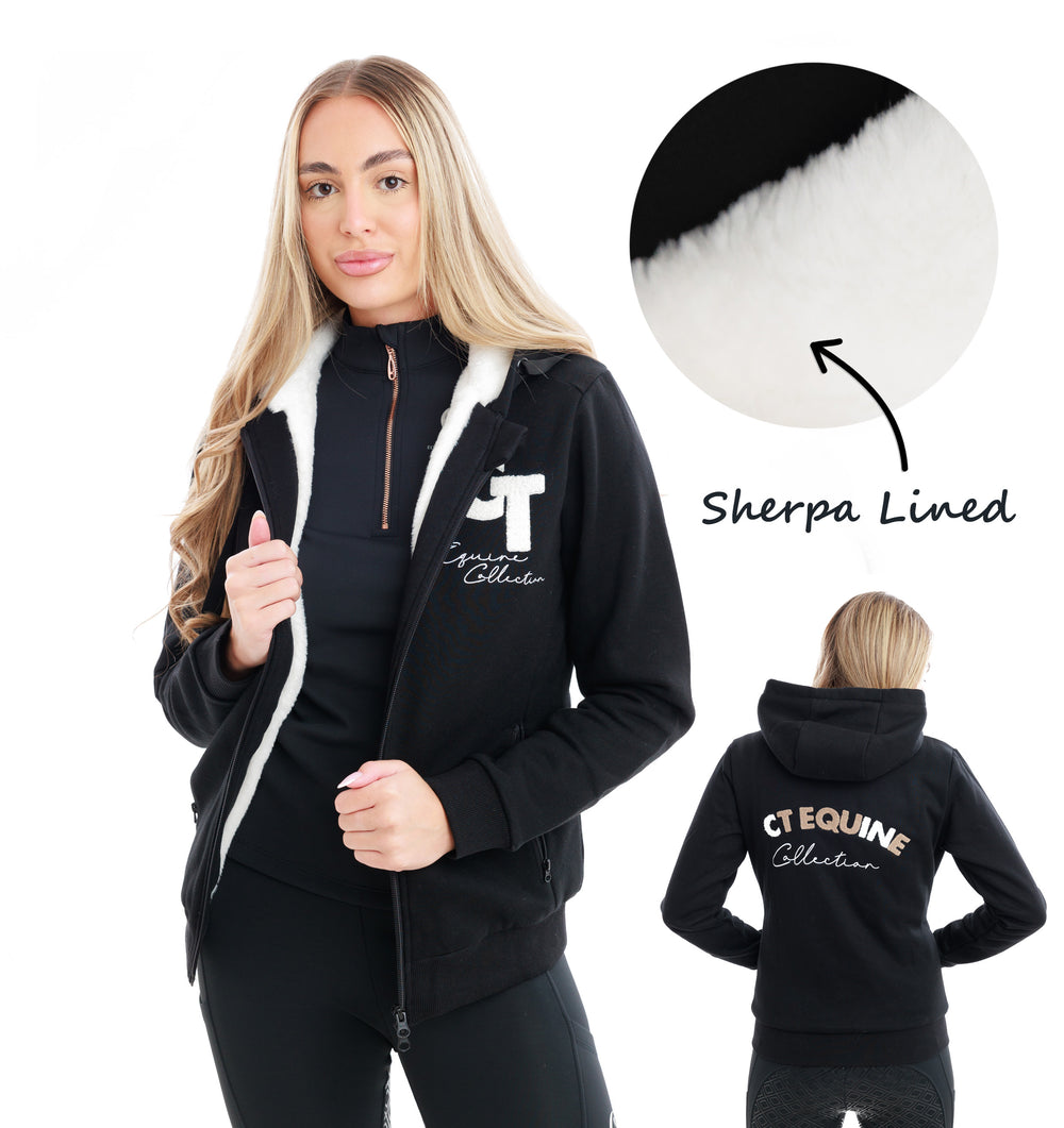 Sherpa Lined Hoodie Zip Up-Black