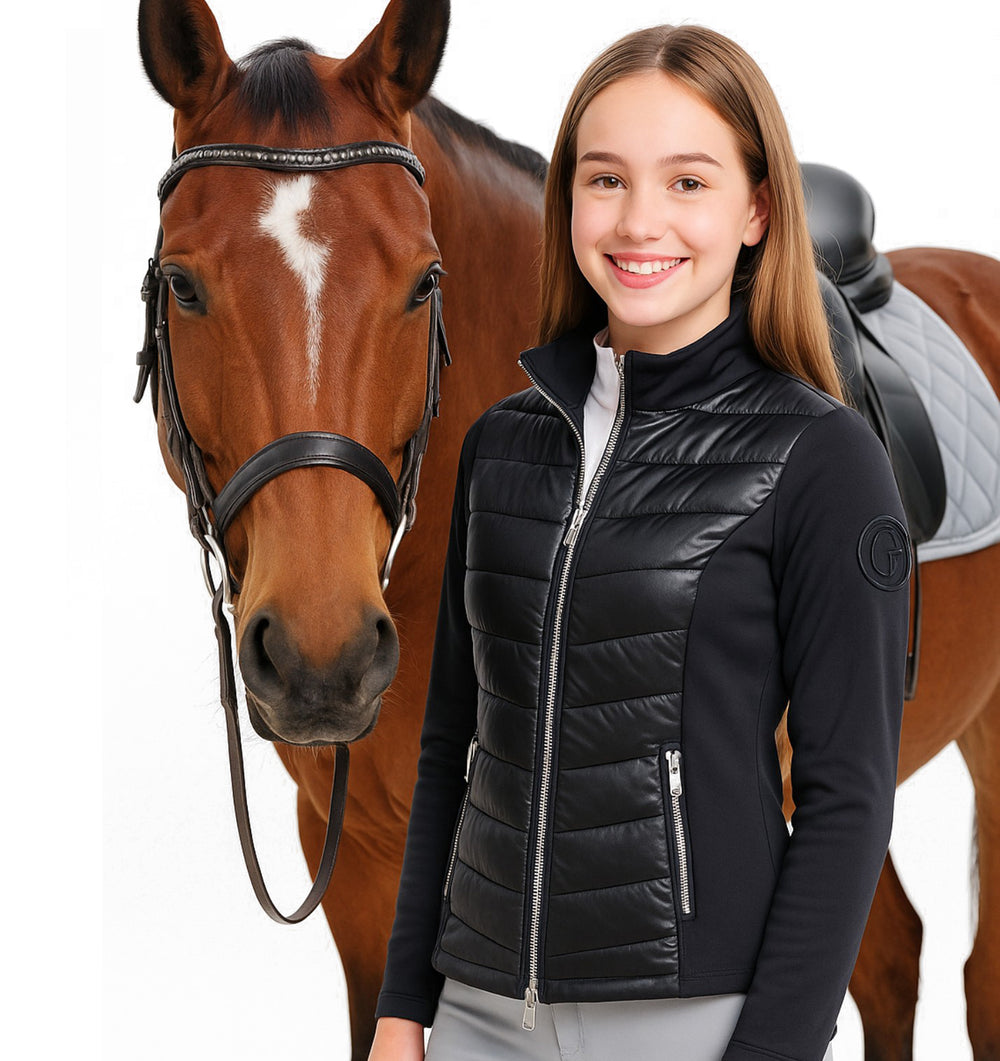 Young Rider Quilted Hybrid Jacket- Black