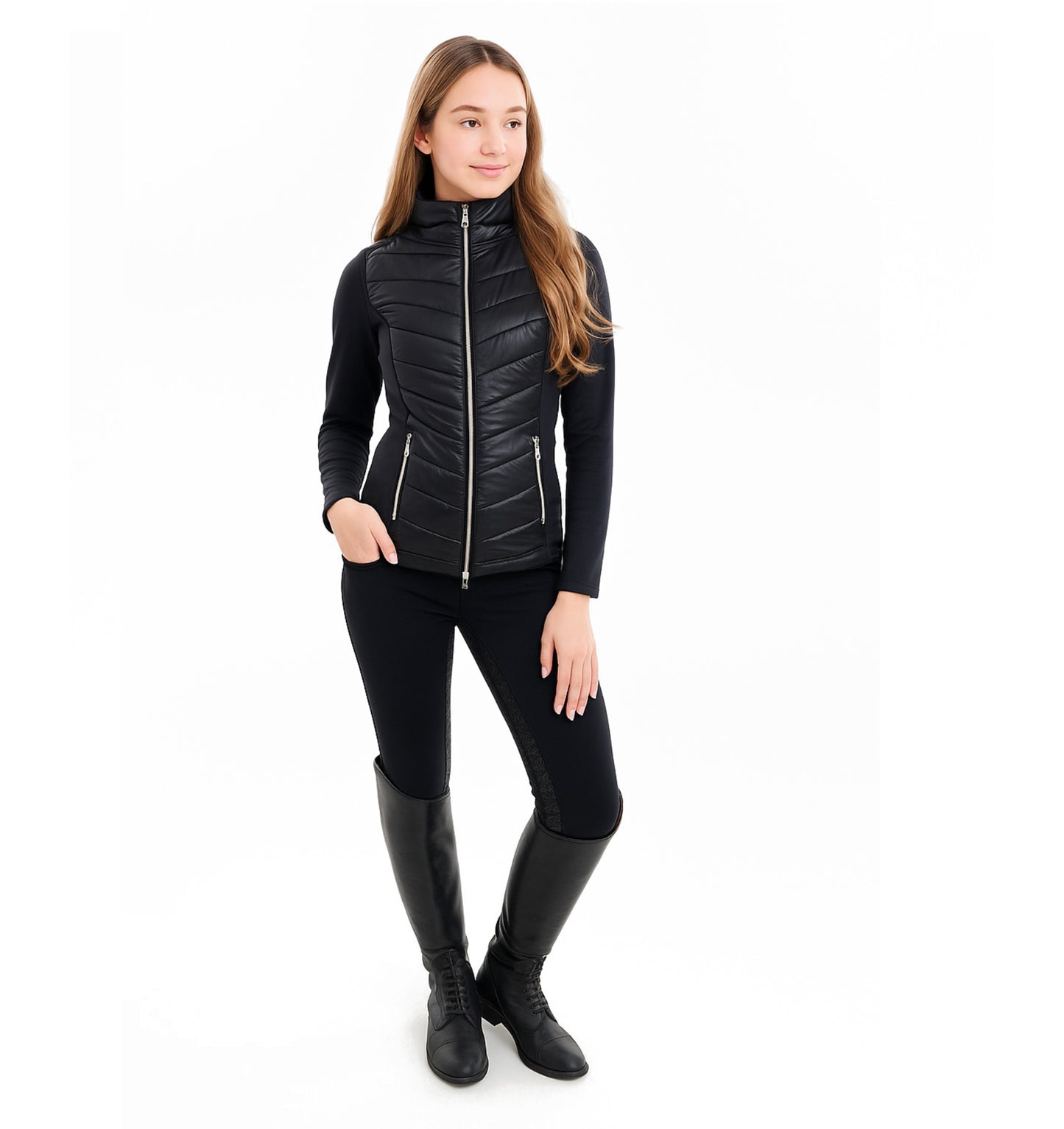 
                  
                    Young Rider Quilted Hybrid Jacket- Black
                  
                