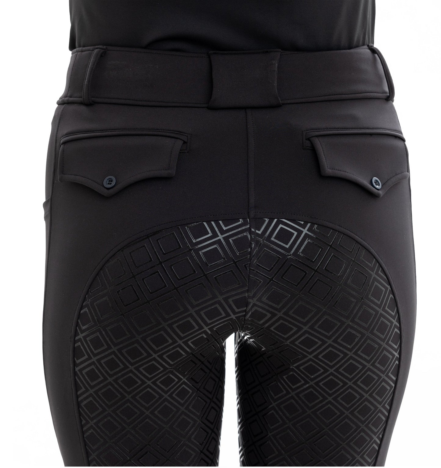 
                  
                    Black Equine Breeches  with full silicon seat bum view
                  
                