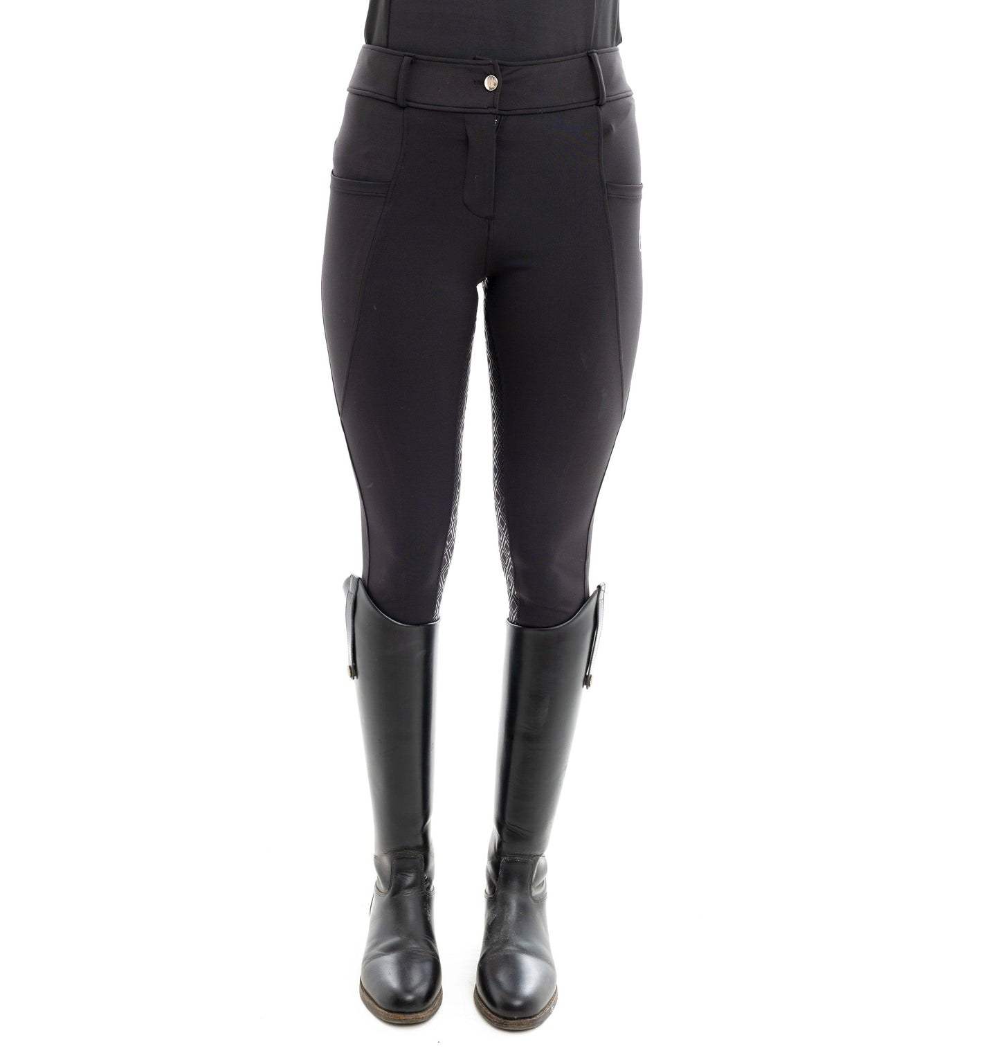 Black Equine Breeches  with full silicon seat front view