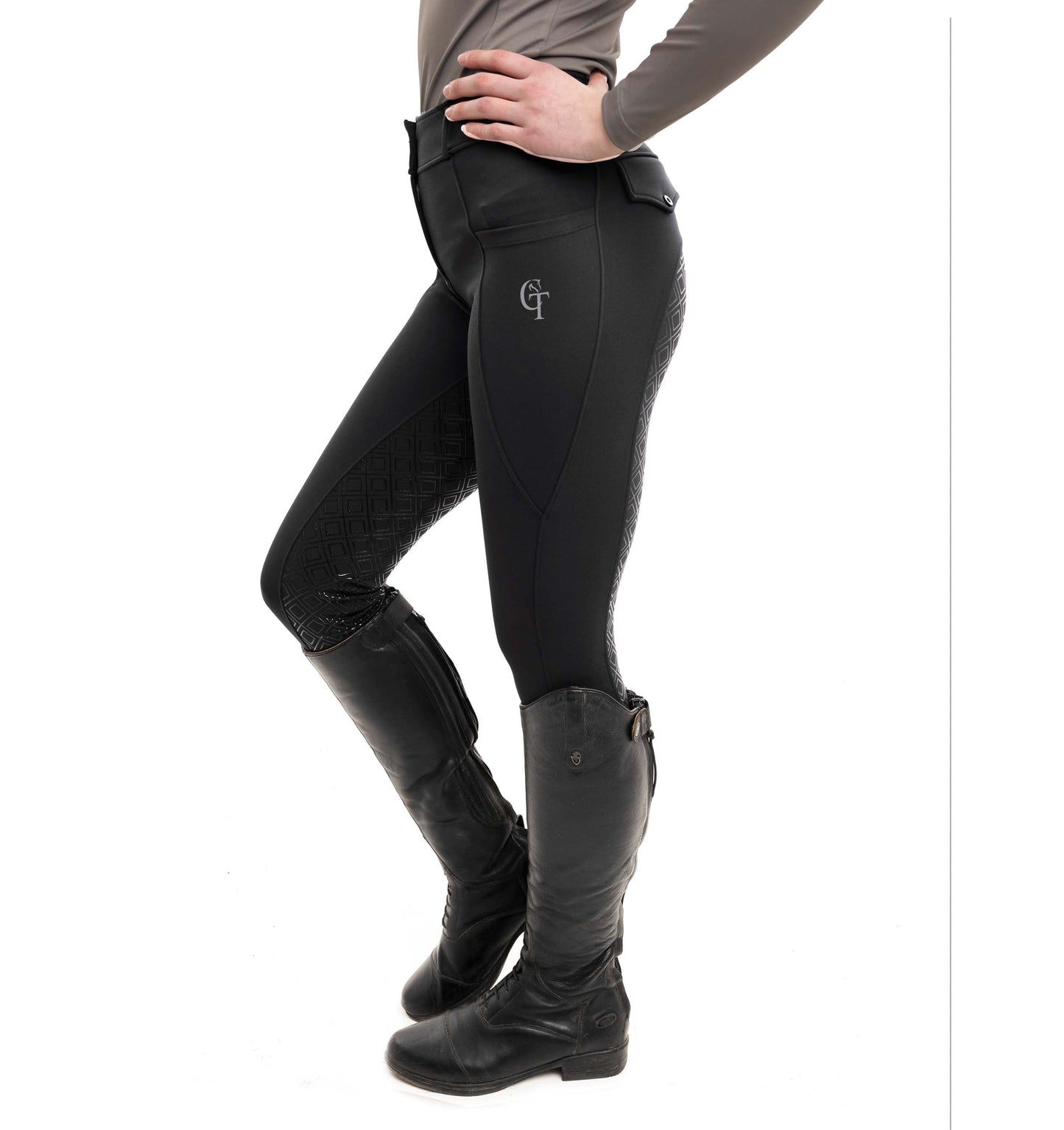 
                  
                    Young Rider Black Equine Breeches side pose
                  
                