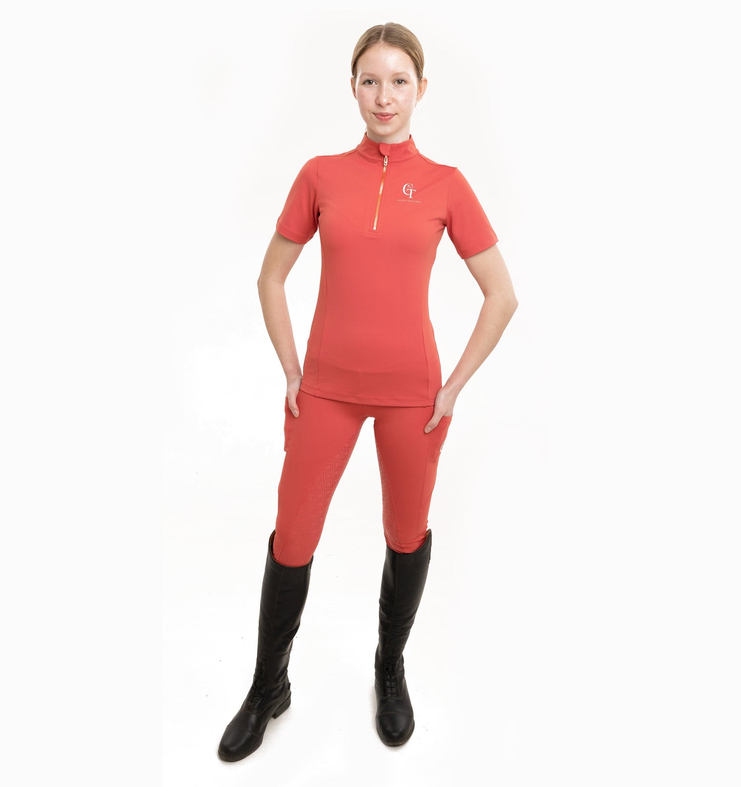 
                  
                    Young Rider Equine Short Sleeve Base Layer full pose Coral
                  
                