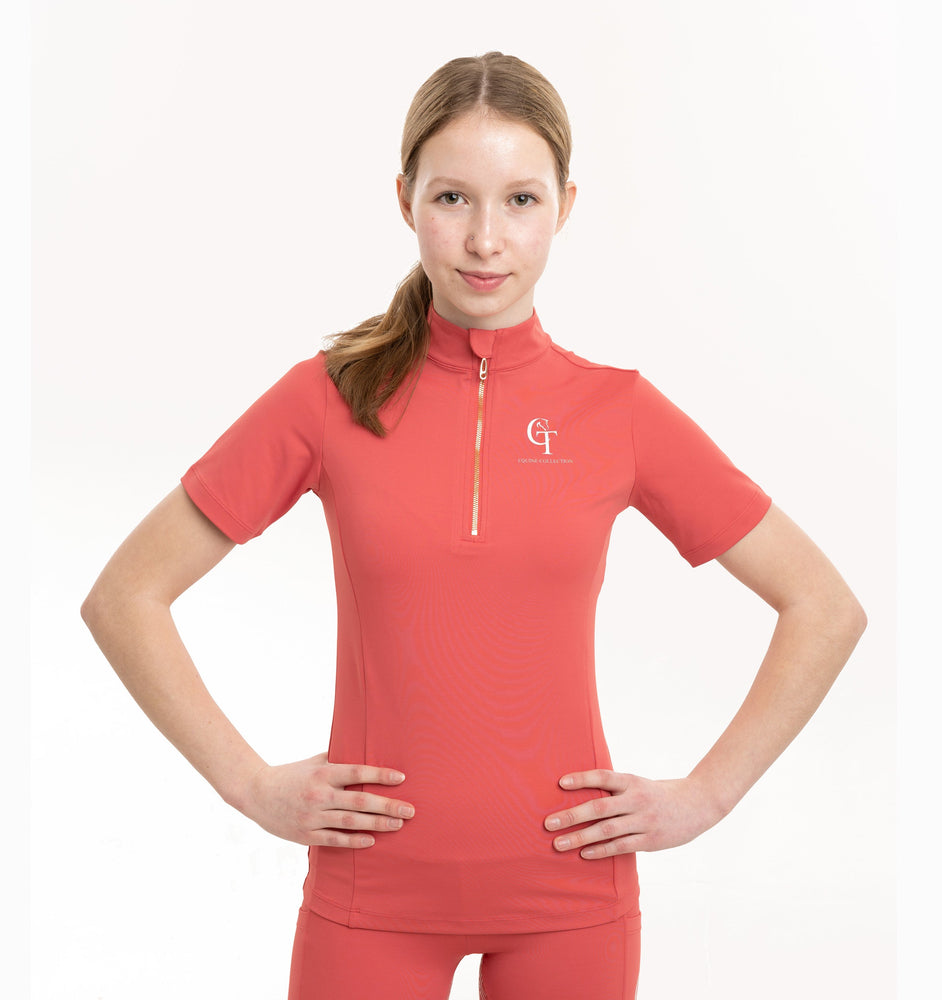 Young Rider Equine Short Sleeve Base Layer front pose Coral