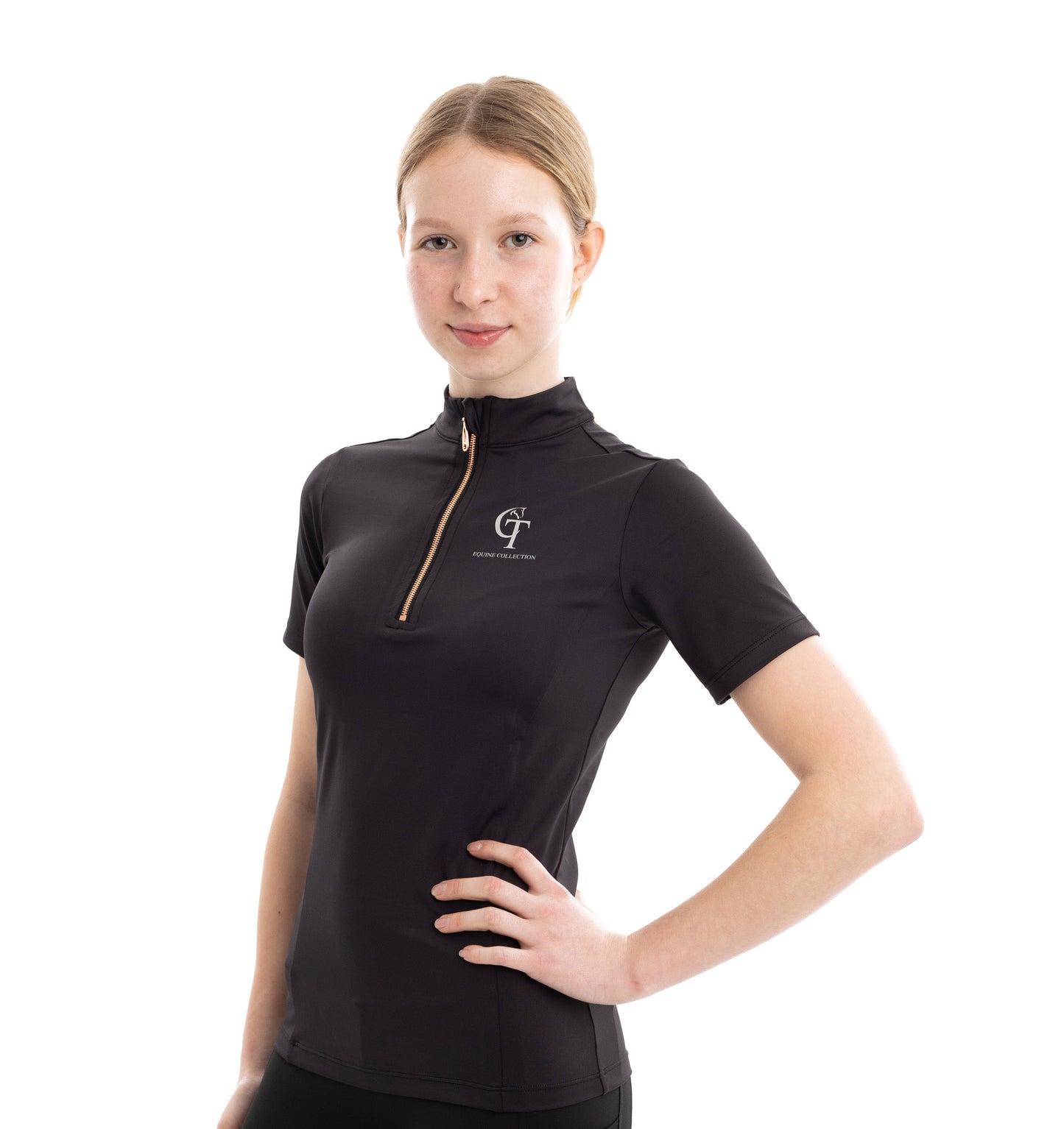 
                  
                    Young Rider Equine Short Sleeve Base Layer side pose black
                  
                