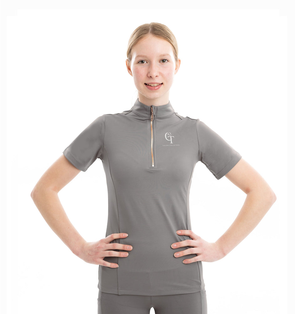 Young Rider Equine Short Sleeve Base Layer front pose Grey