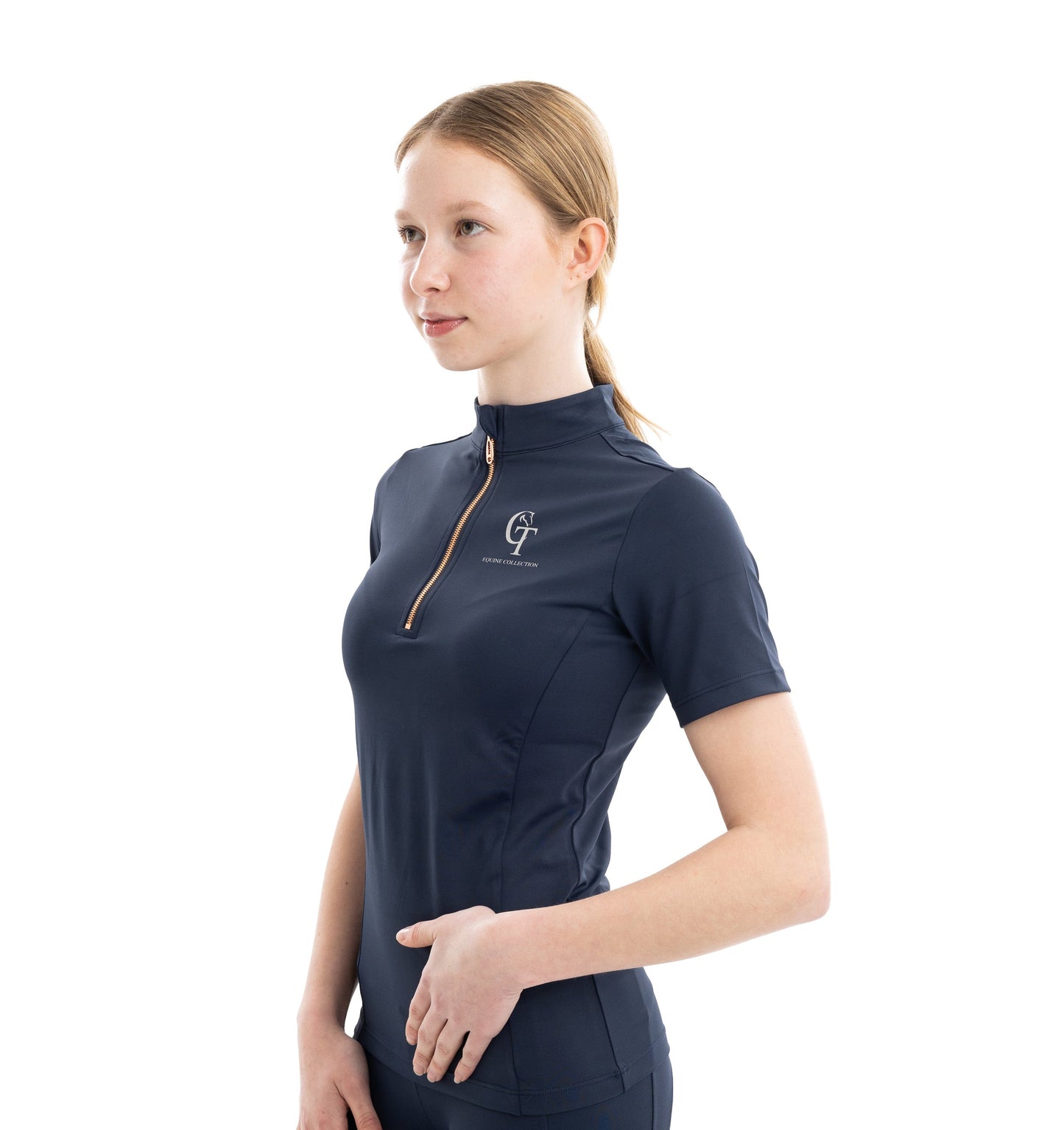 
                  
                    Young Rider Equine Short Sleeve Base Layer side pose Navy
                  
                