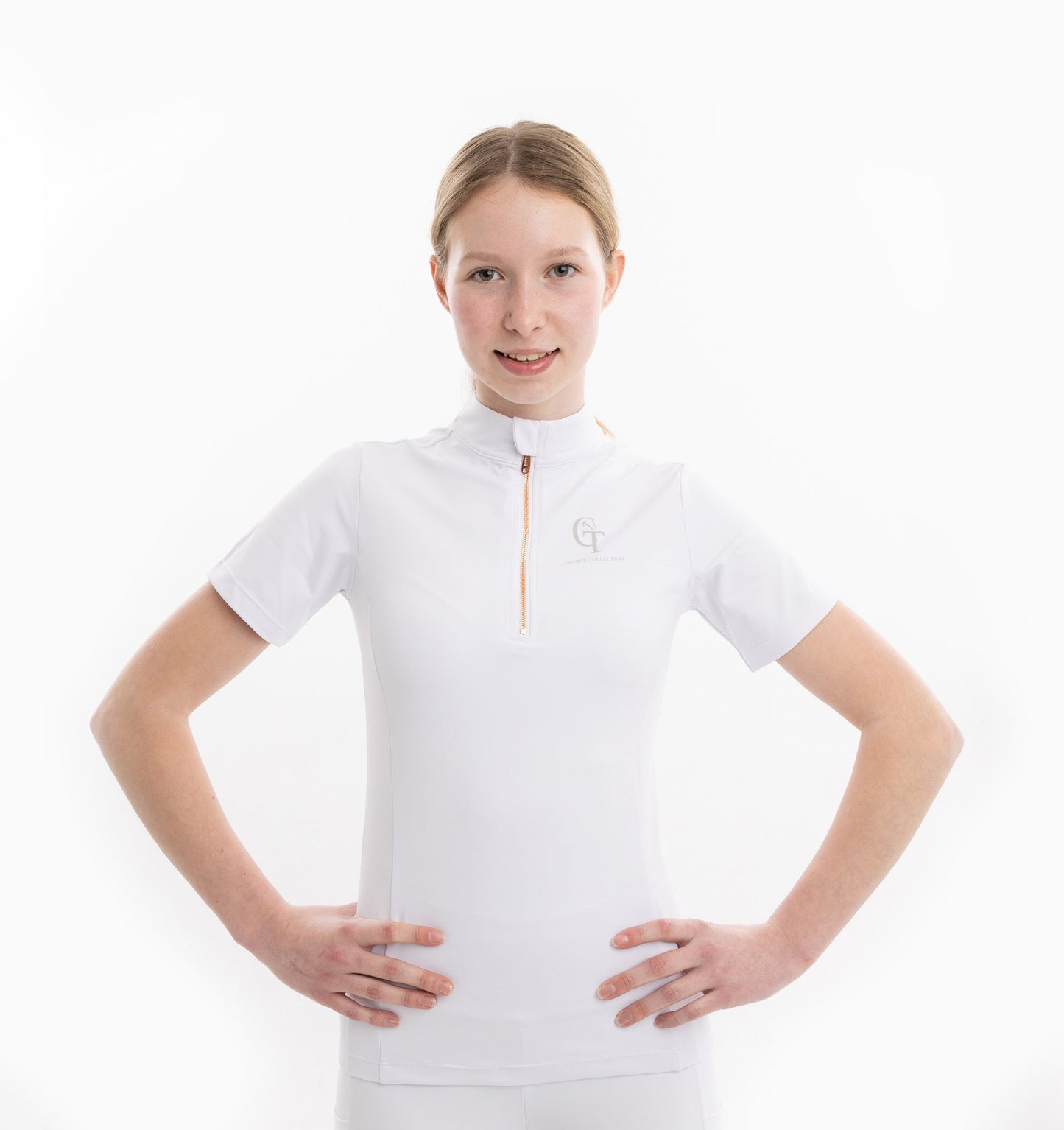 Young Rider Equine Short Sleeve Base Layer front view white