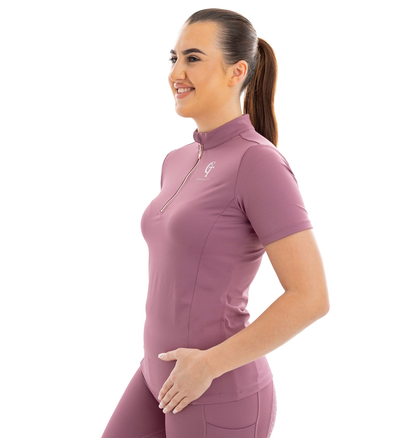 
                  
                    Dusky Pink Diamond Equine Short Sleeve Base Layer front view
                  
                