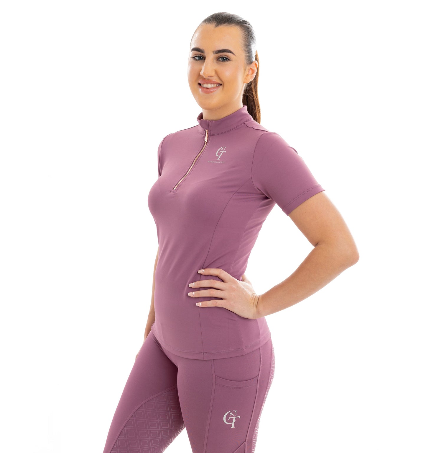 
                  
                    Dusky Pink Diamond Equine Short Sleeve Base Layer side zoom view
                  
                