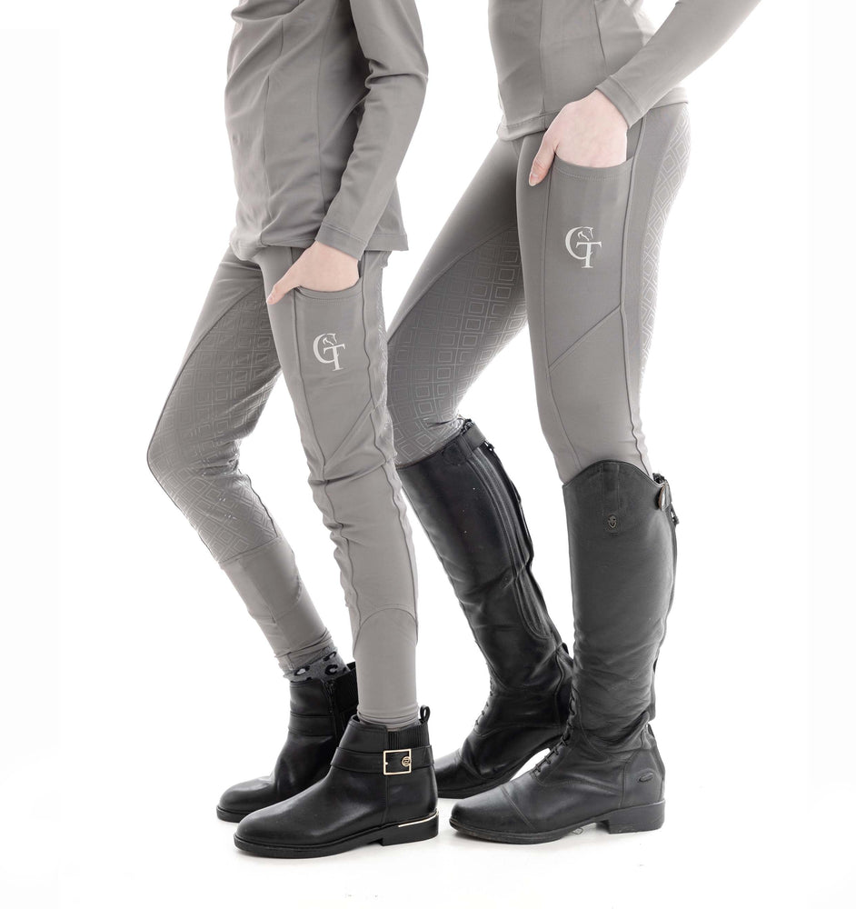 Young Rider Equine Diamond Riding Leggings side pose Grey