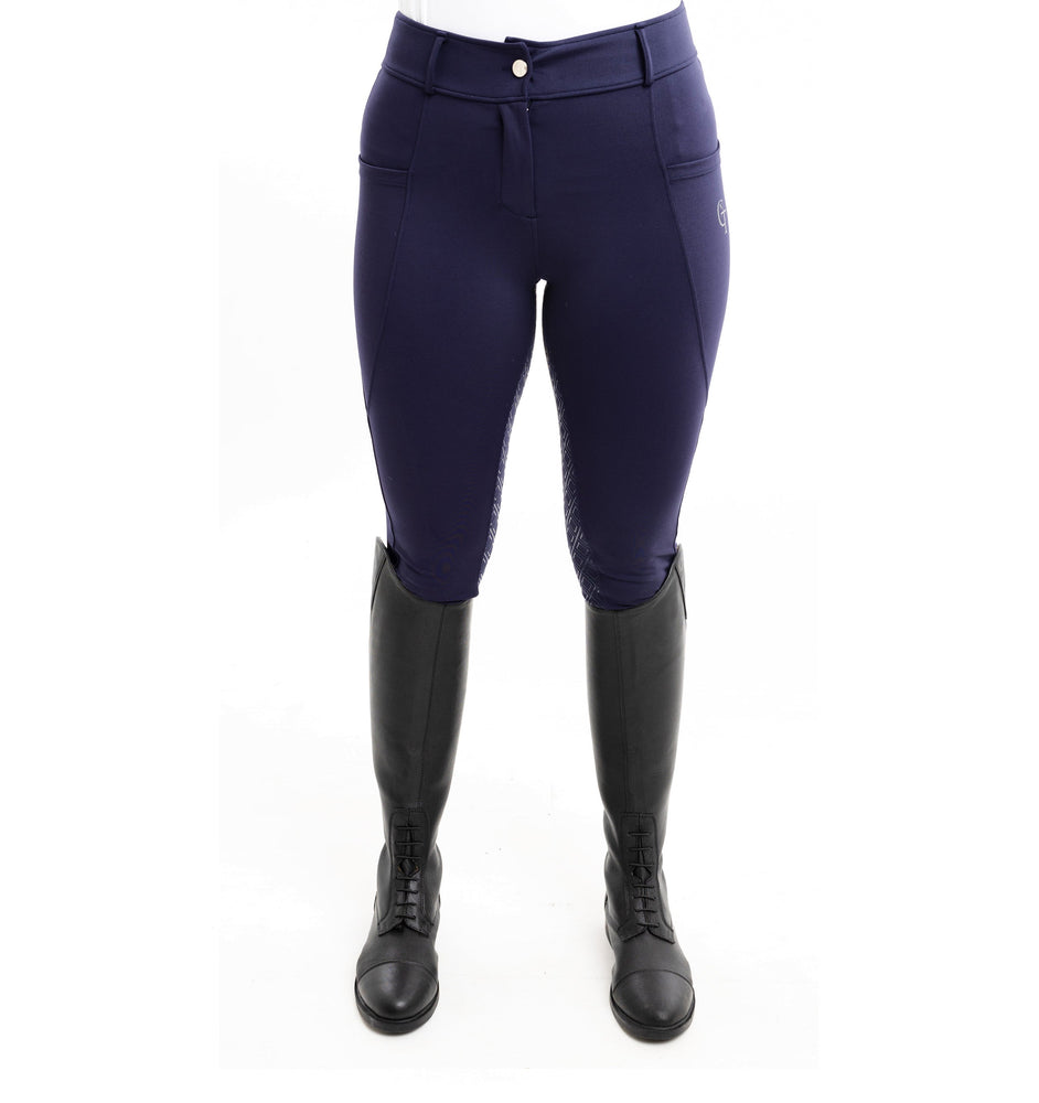 
                  
                    Navy Equine Breeches  with full silicon seat front view
                  
                
