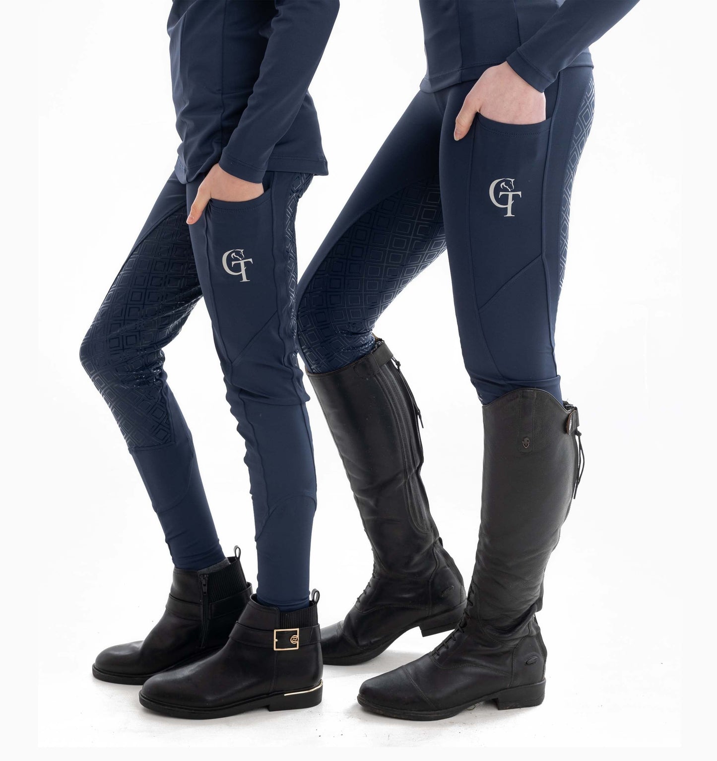 
                  
                    Young Rider Equine Diamond Riding Leggings side pose Navy
                  
                