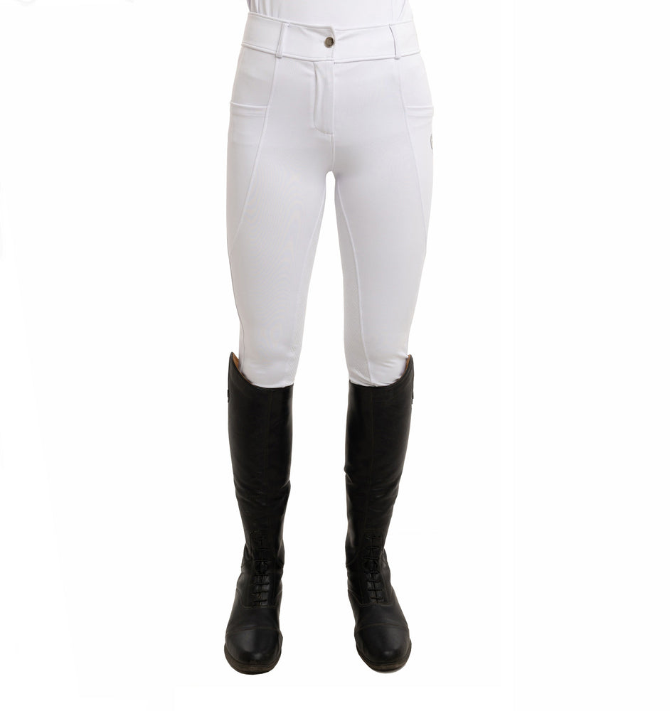 
                  
                    White Equine Breeches for competitions with full silicon seat front view
                  
                