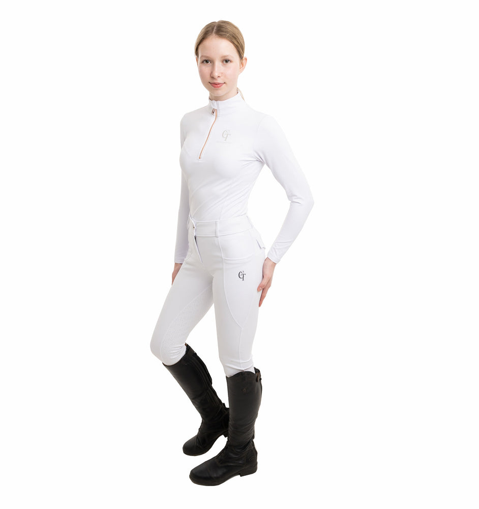 
                  
                    Young Rider White Competition Breeches full pose
                  
                