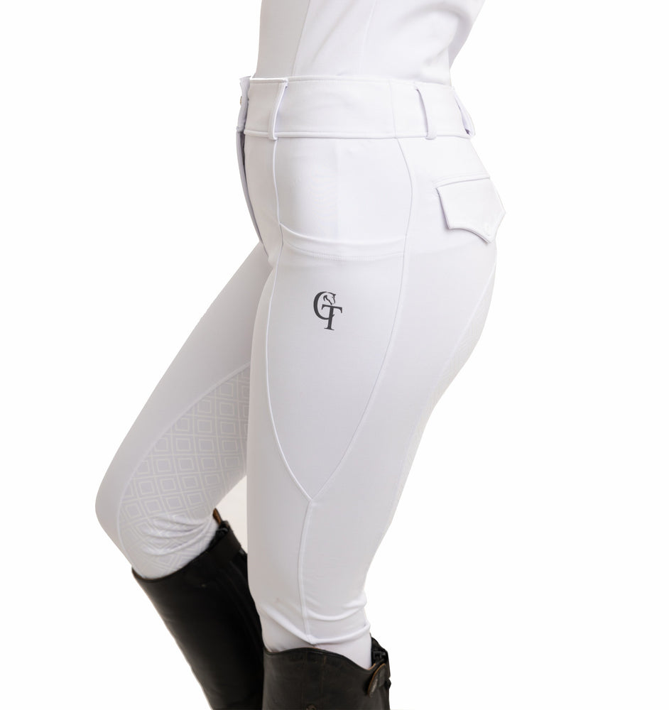
                  
                    Young Rider White Competition Breeches side pose
                  
                