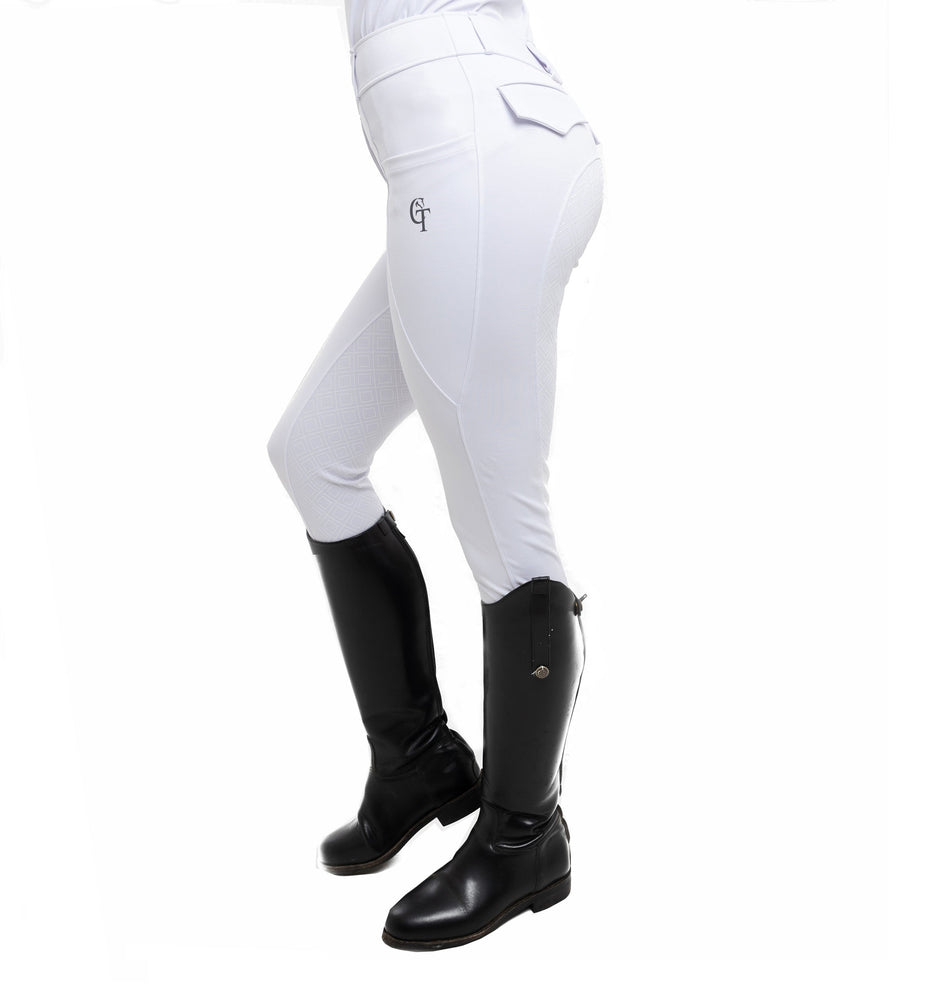Young Rider White Competition Breeches side pose
