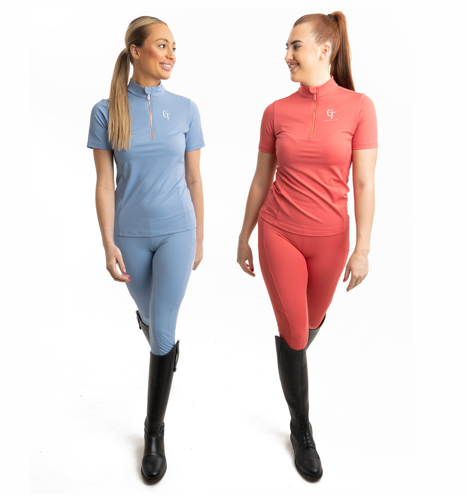 
                  
                    Sky Blue Diamond Equine Short Sleeve Base Layer front poses view
                  
                